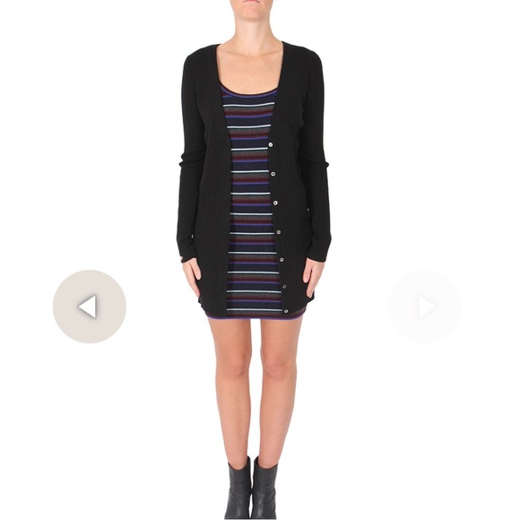 T By Alexander Wang Blue Gray Striped Sleeveless 100% Merino Wool Dress XS-S - Picture 2 of 14